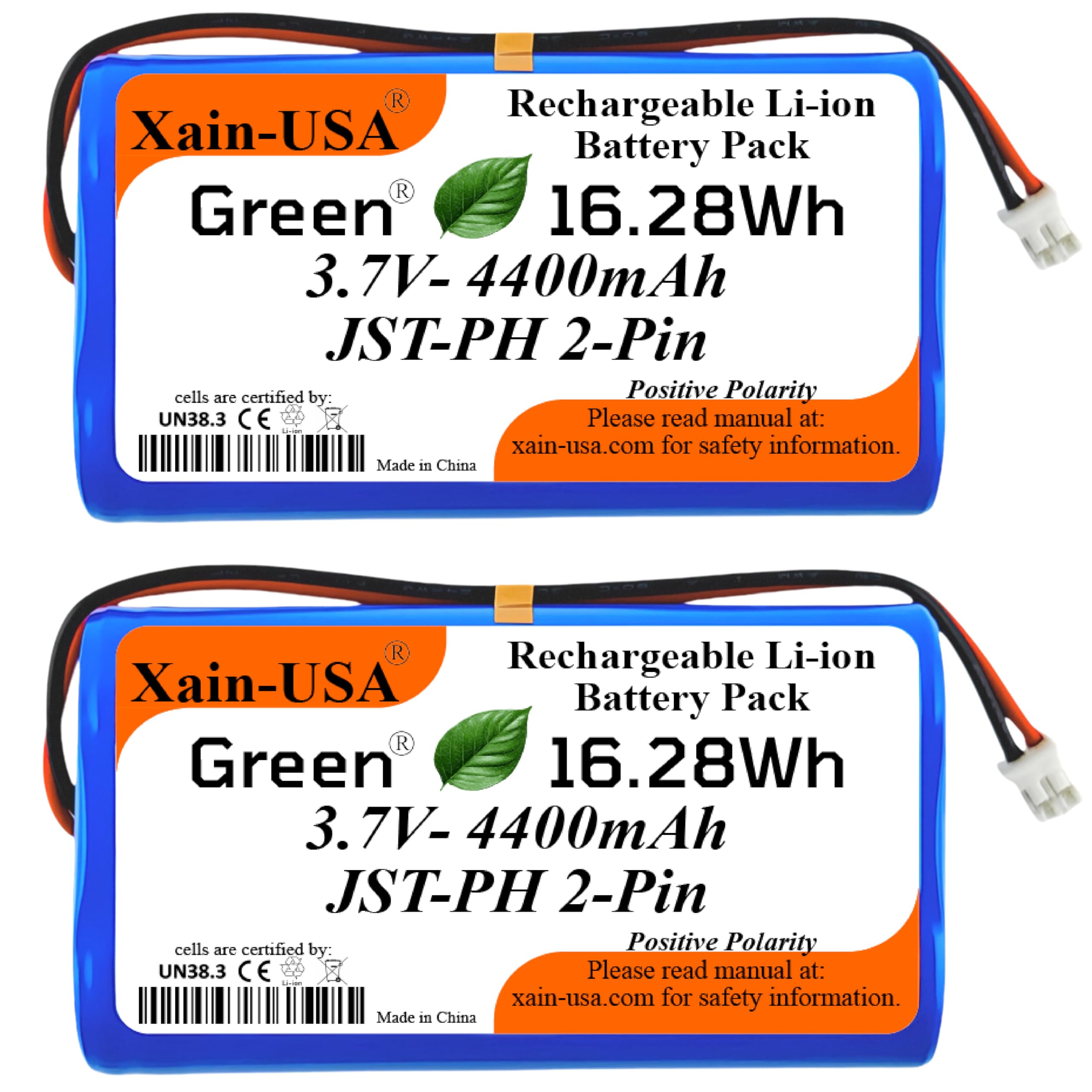 Amazon.com: Xain-USA (2‑Pack) 3.7V 4400mAh Li‑ion Battery Pack